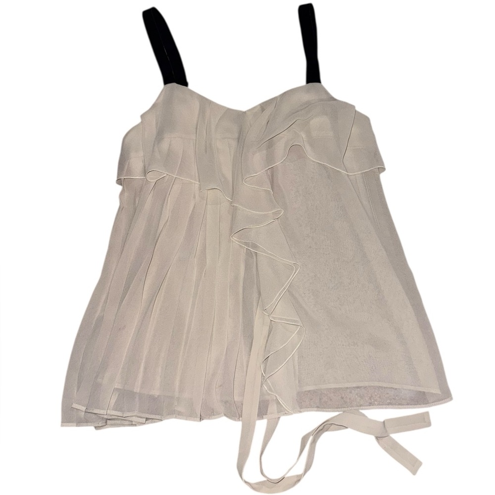 MAX & Co. Cream & Black Plissé-Top with Wrap-Effect with Volants Size 8